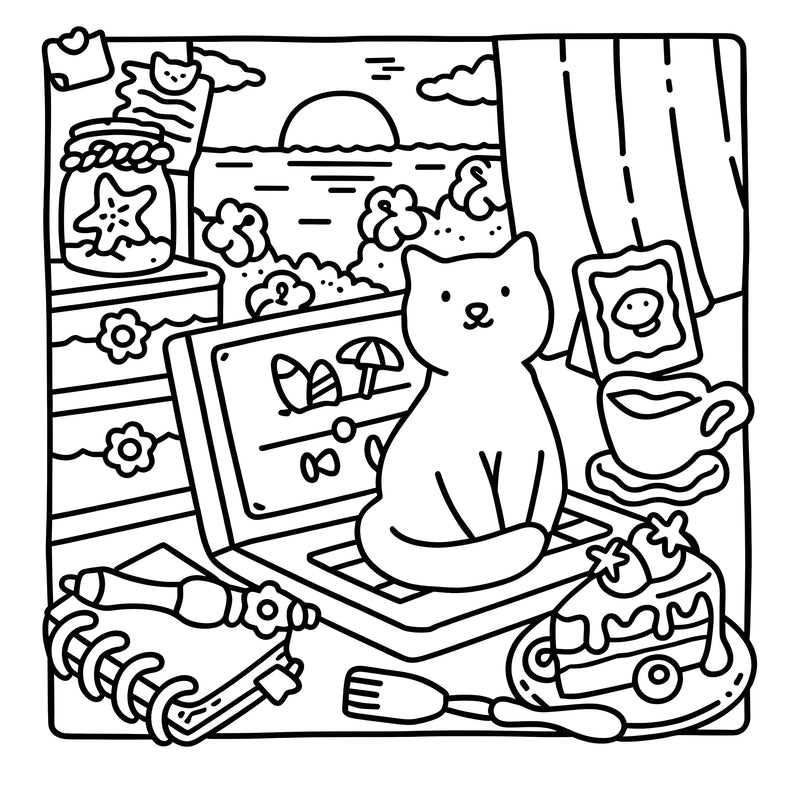 Cat Moments Adult Coloring Book