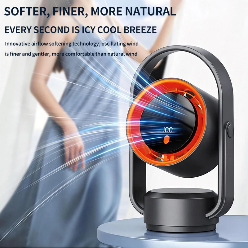 Portable USB Desk Fan with Oscillation and Digital Display