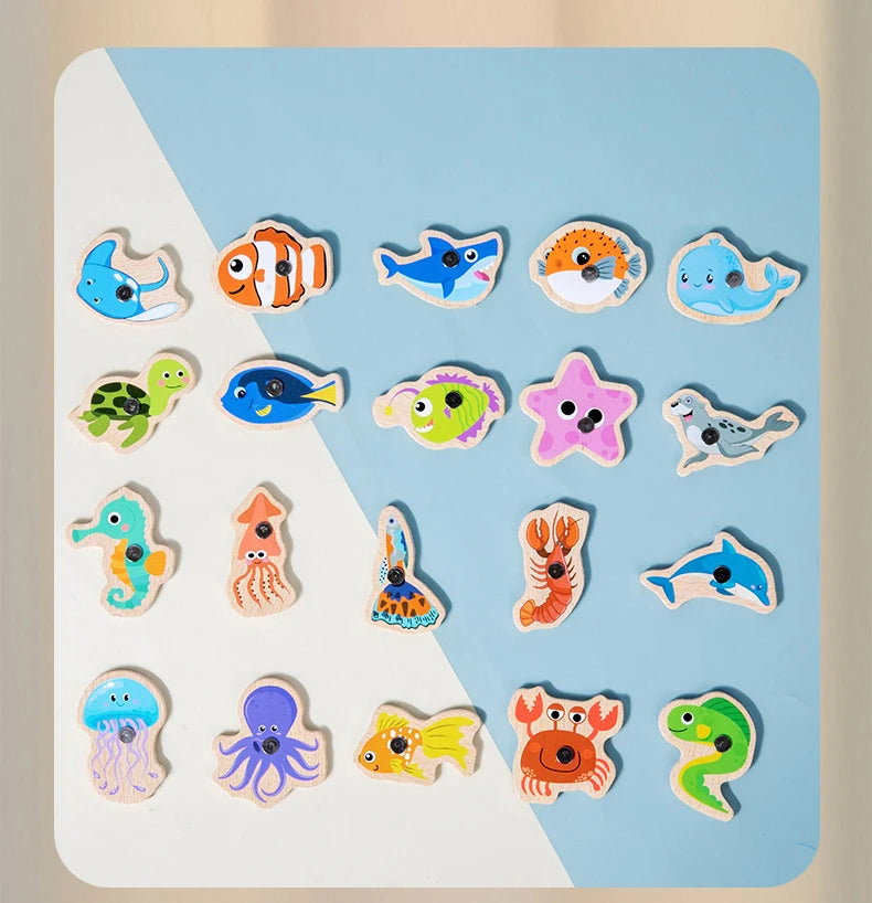Montessori Wooden Magnetic Fishing Toy for Kids – Educational Marine Life Game