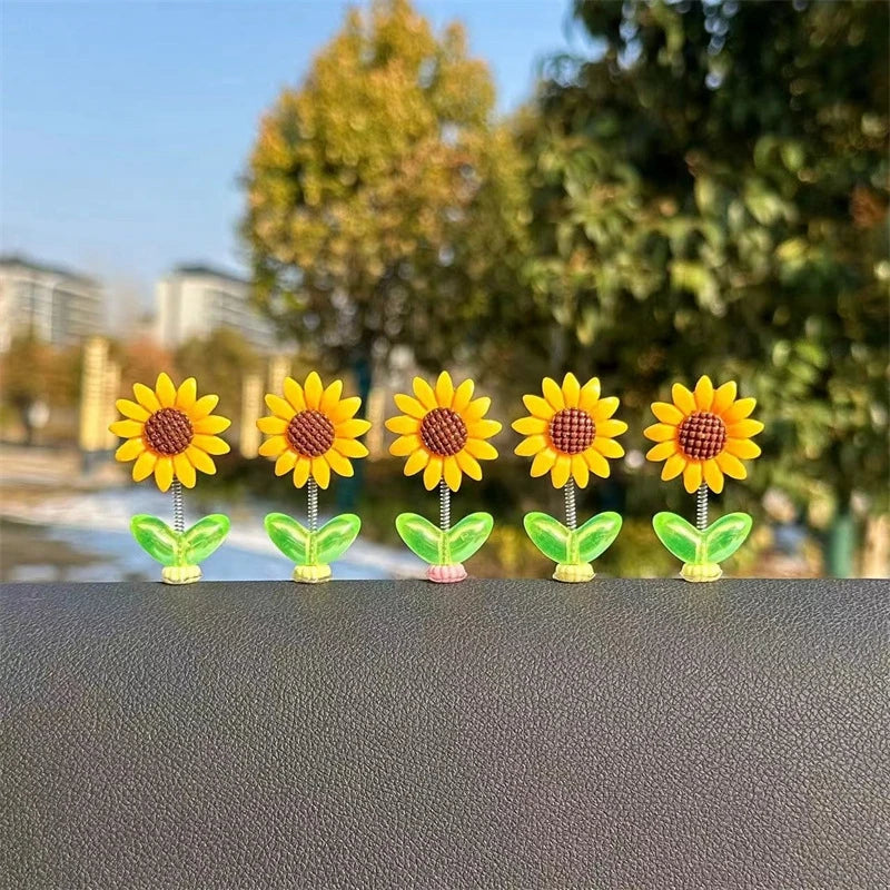 Mini Sunflower Shaking Head Car Decorations (Set of 5)