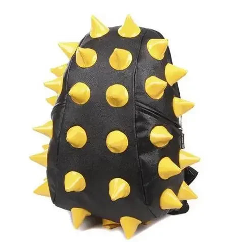 Black PU leather backpack with yellow studs and a black strap