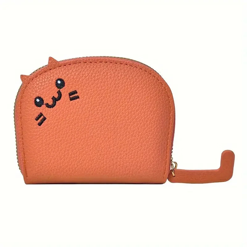 Orange Kunstleder-Münztasche in Form eines niedlichen Cartoon-Katzengesichts.