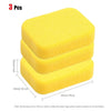 A set of three yellow high-density car wash sponges for auto detailing and waxing.