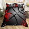 Black duvet cover featuring a motivational pattern of red flames and black lines on a leather-like texture.
