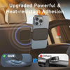 A smartphone is shown mounted in a car interior, demonstrating upgraded powerful and heat-resistant adhesion.