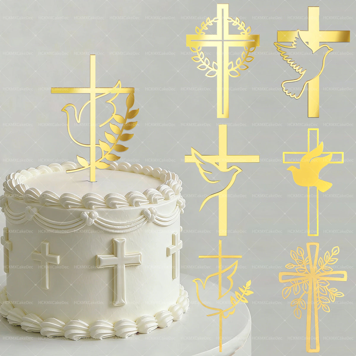 Elegant Gold Acrylic Cross Cake Toppers for Religious Celebrations