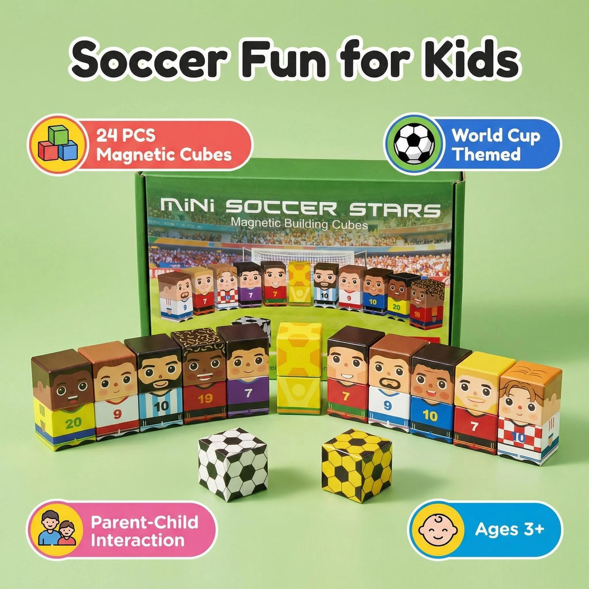 Soccer Magnetic Building Blocks Set (24 Pieces)
