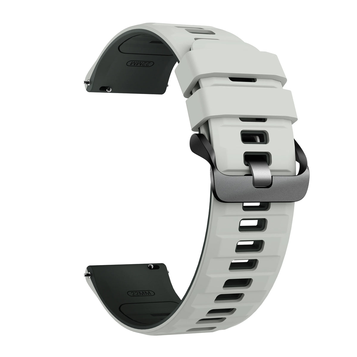A white silicone watch band and protective case for a smartwatch, shown from the side.