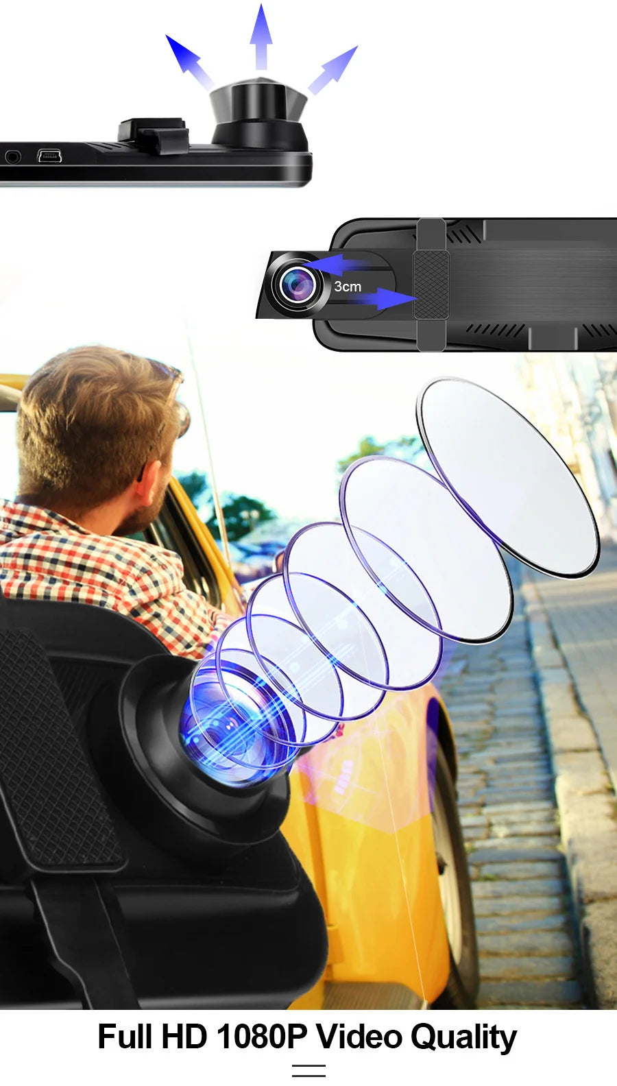 Dualkanal-1080P-Auto-DVR mit HD-Nachtsicht, montiert zur Videoqualität demonstriert.