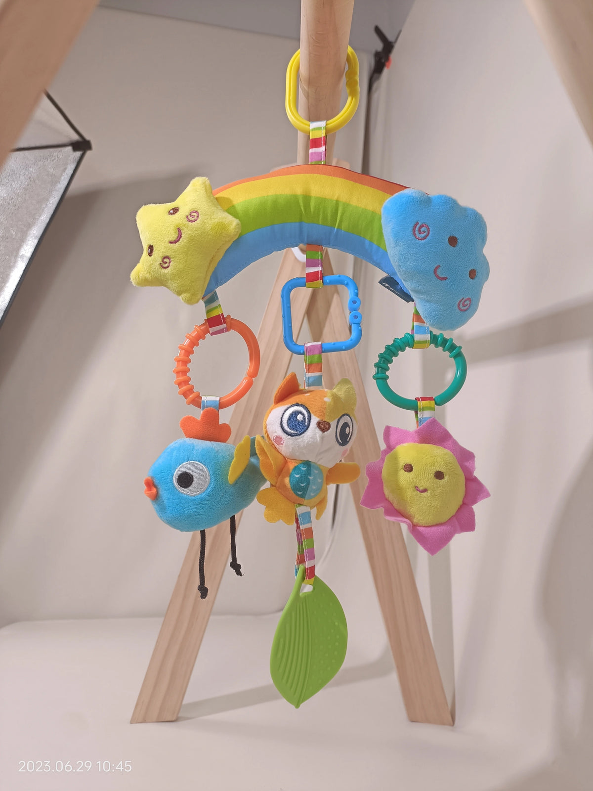 Rainbow Plush Car Hanging Toy with Jingle Bell