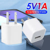 A white compact USB wall charger is shown next to a smartphone, advertised for iPhone 12/13/14 series.