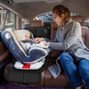 A woman is installing a Universal Car Seat Protector with Anti-Slip Base into a car seat inside a vehicle.