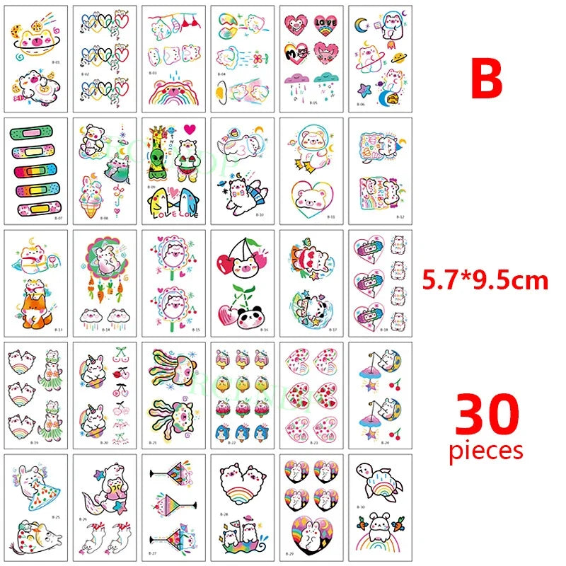Colección de 30 pegatinas temporales con diseños de luna, estrella, diablo y flor.