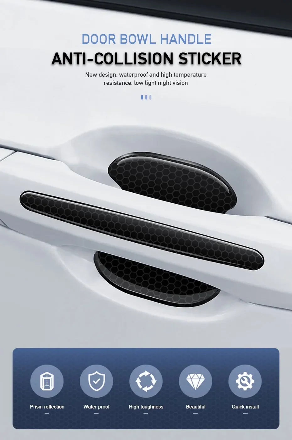 Door bowl handle anti-collision sticker featuring prism reflection and water proof design