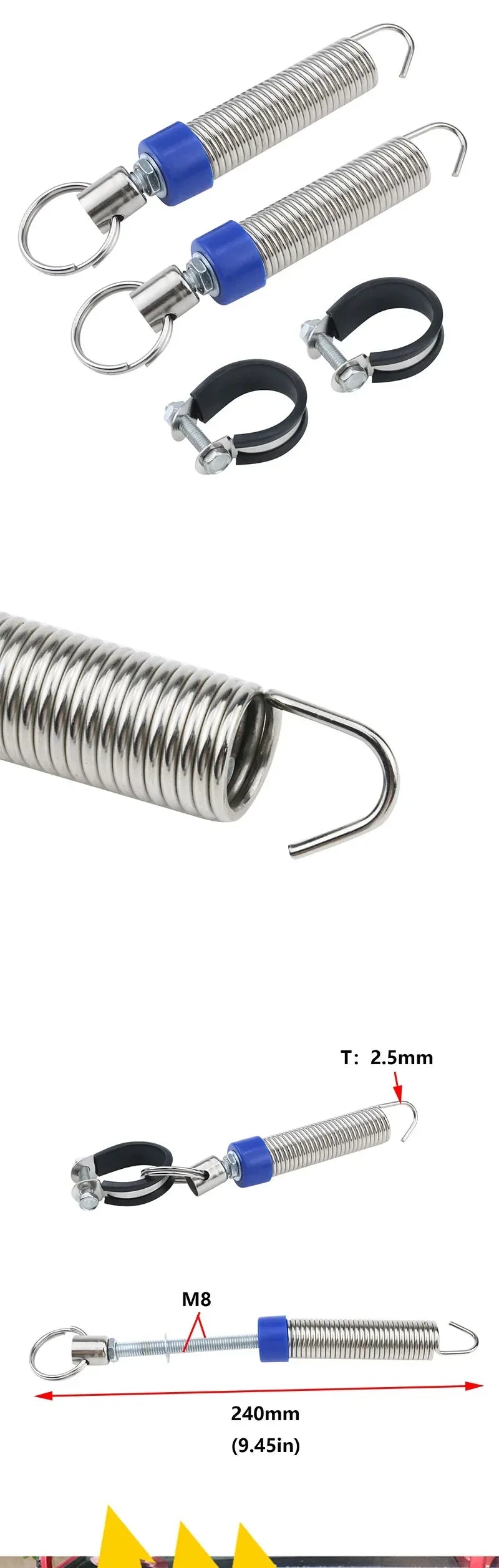 A set of universal adjustable trunk lift springs and hooks, including various sizes and lengths.