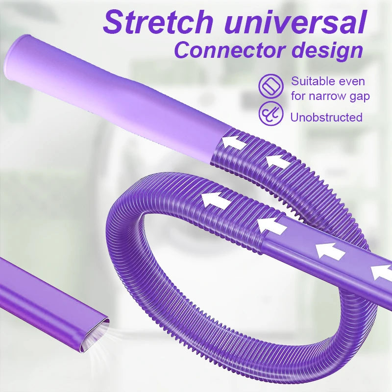 Purple universal connector design for dryer vent cleaning, suitable for narrow gaps and unobstructed use.