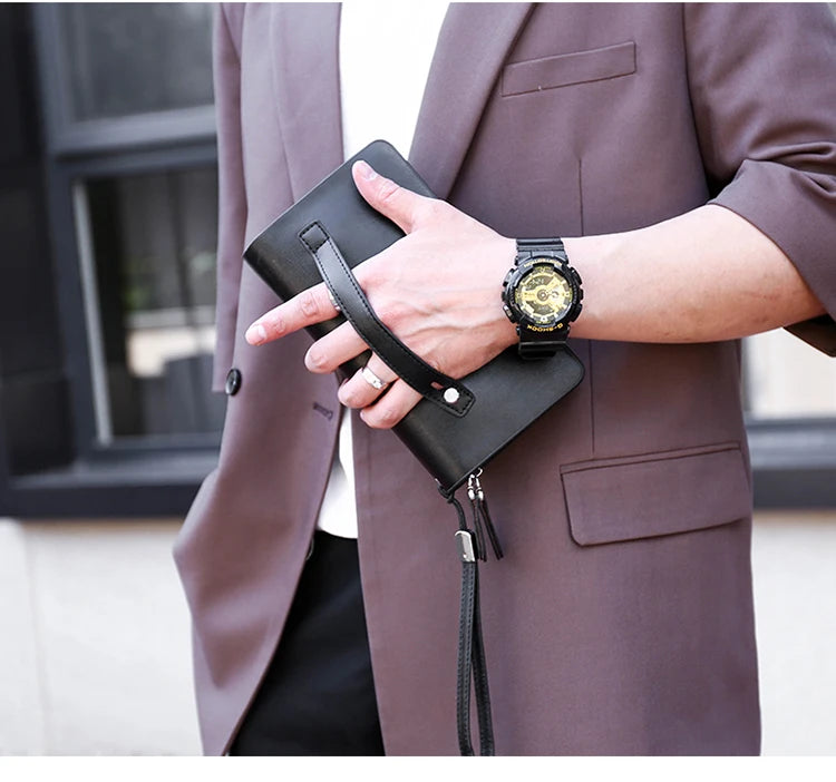 Men's Leather Clutch Wallet with Phone Pocket
