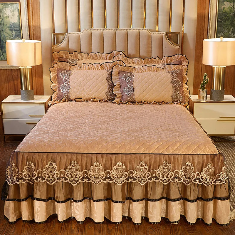 Lace Bed Skirt Set with Matching Pillowcases