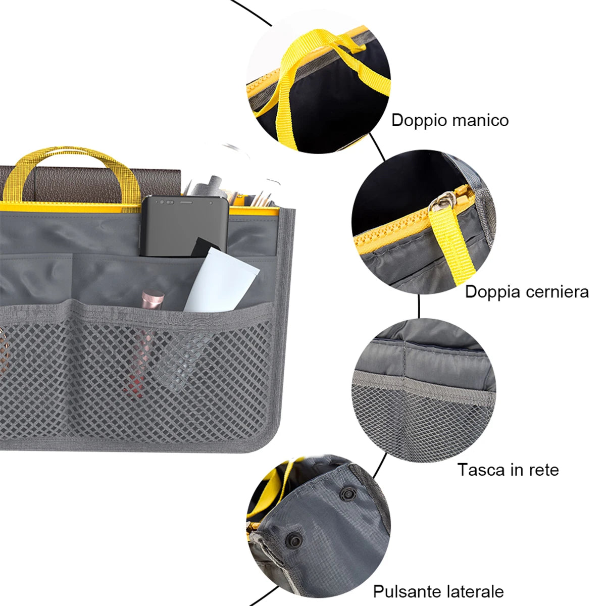 Nylon Handbag Organizer with Multiple Pockets
