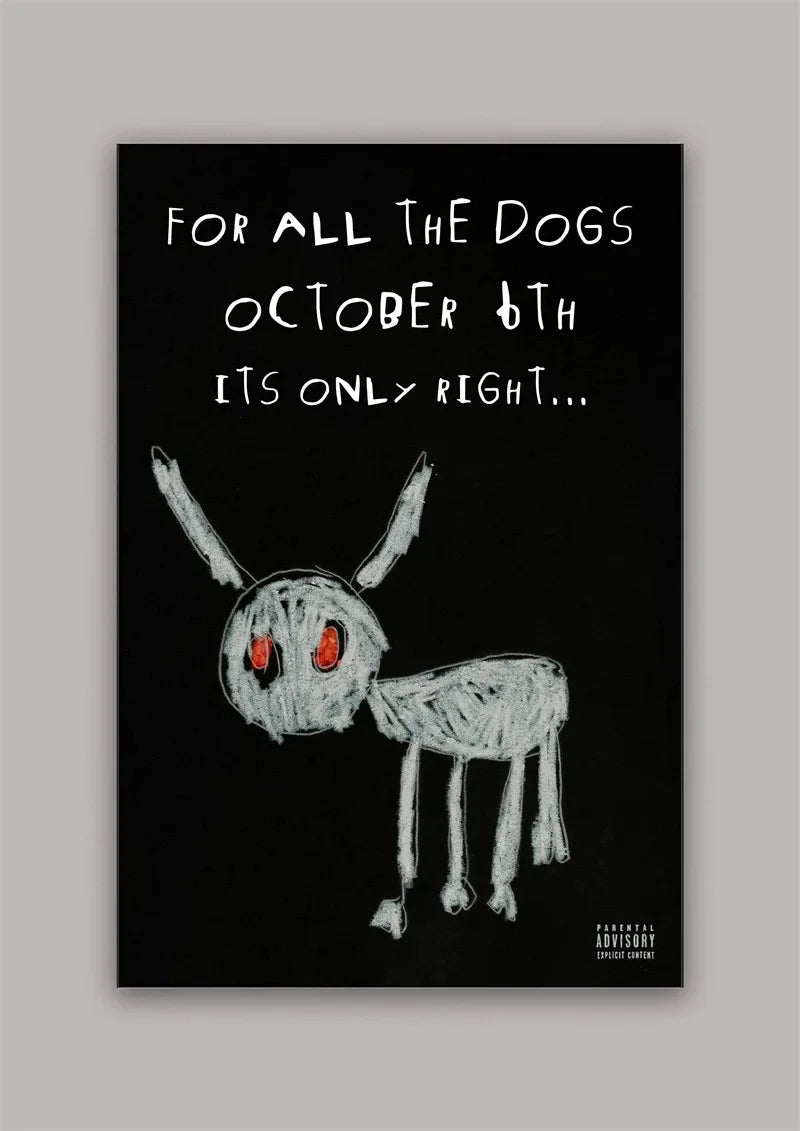 Black canvas print featuring a white drawing of a dog's head with ears and eyes, with text reading For All The Dogs October 6