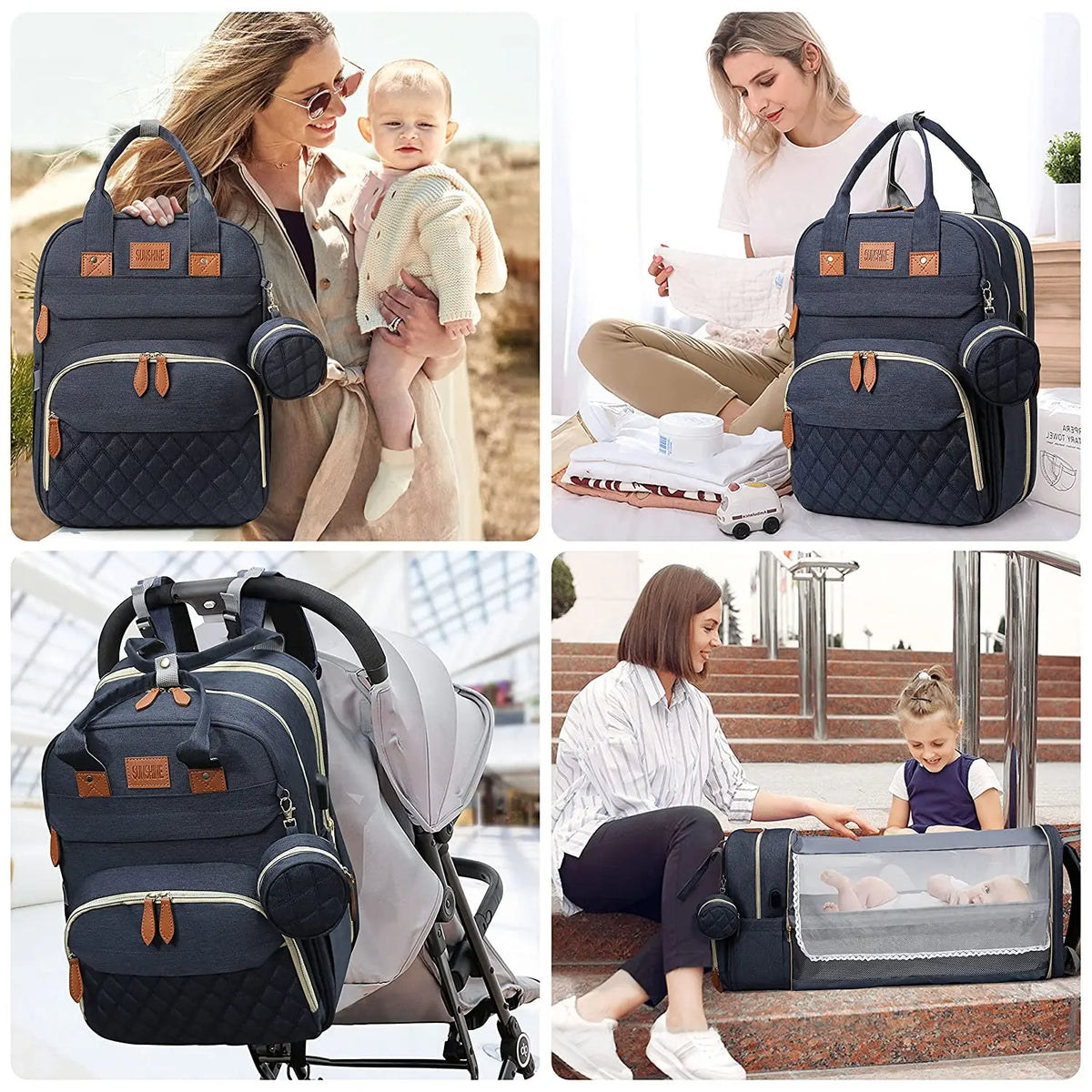 3-in-1 Diaper Bag Backpack with Foldable Changing Mat