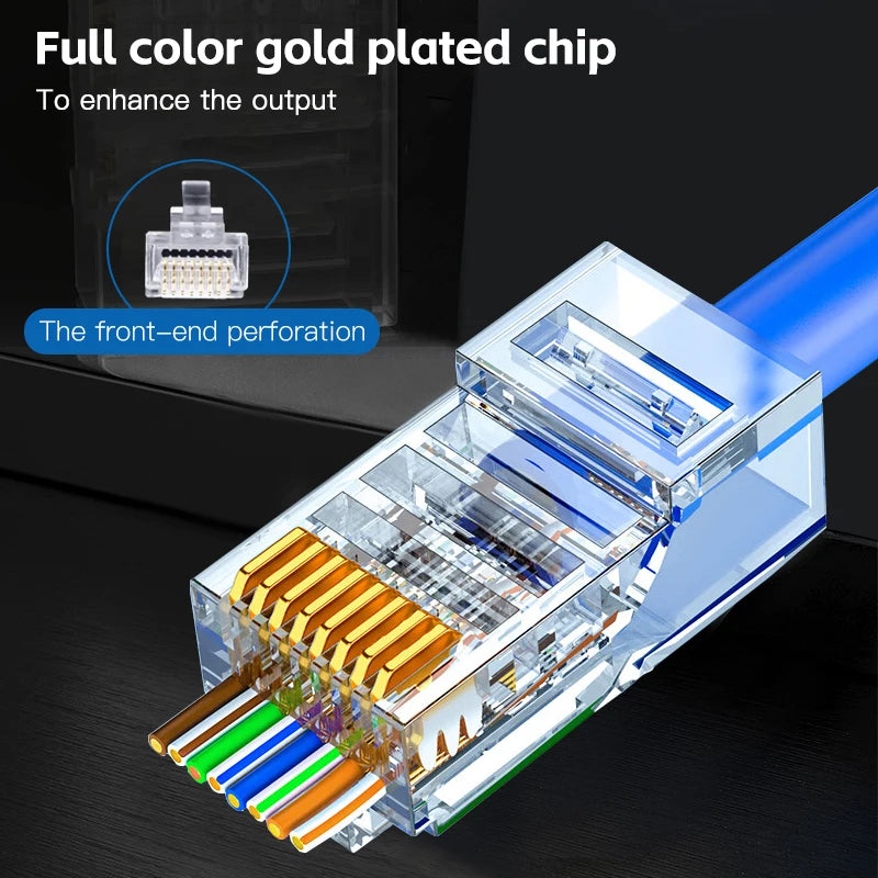RJ45 Pass-Through Connectors with Gold-Plated Contacts