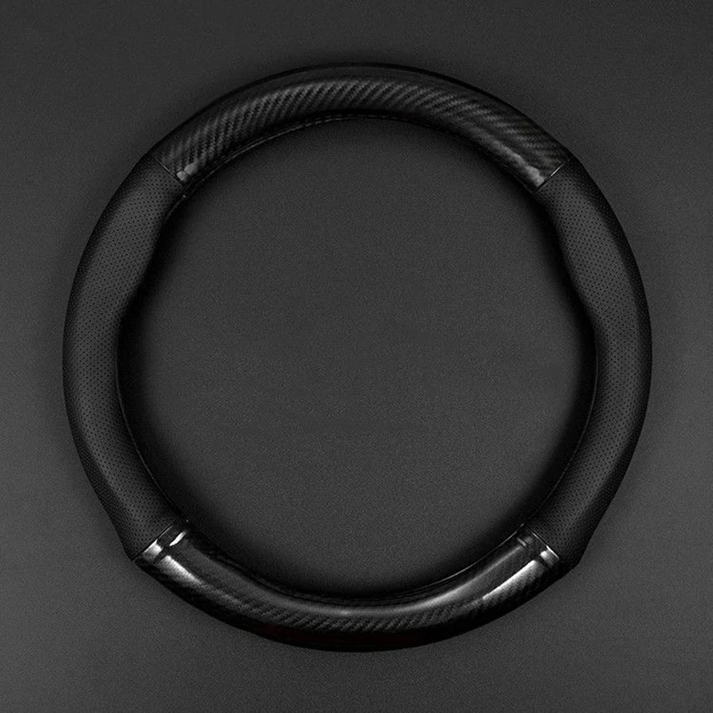 Carbon Fiber Leather Steering Wheel Cover with Anti-Slip Grip