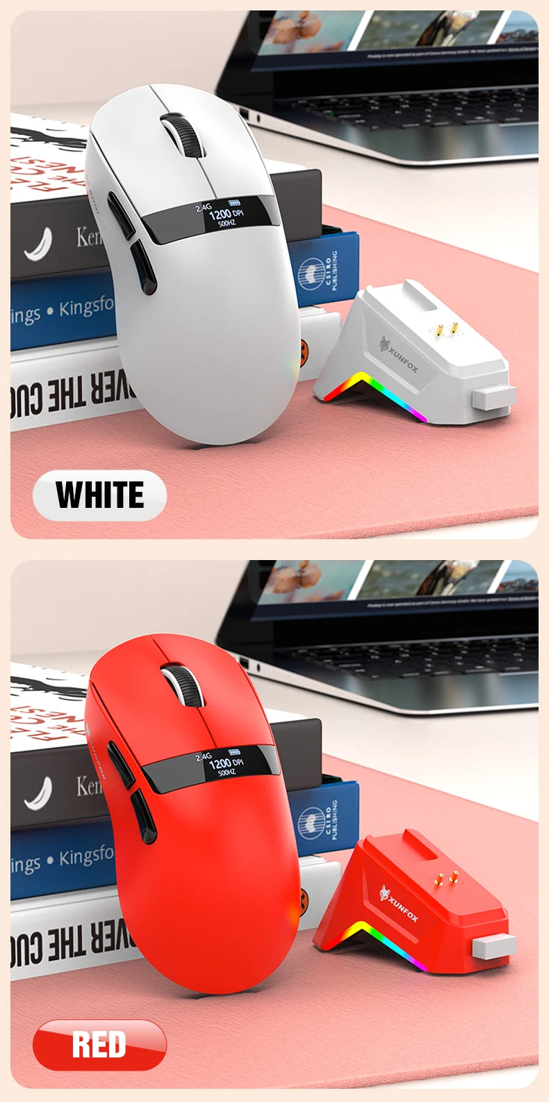 Lightweight Wireless Gaming Mouse with RGB Charging Base