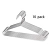 A set of ten heavy-duty stainless steel wire clothes hangers displayed on a white background.