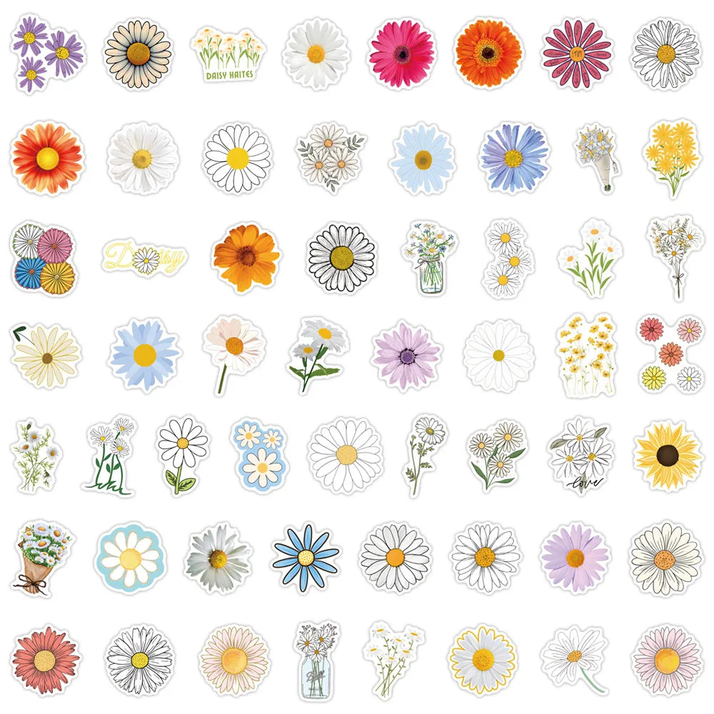 Waterproof Daisy Flower Sticker Pack for DIY Decor