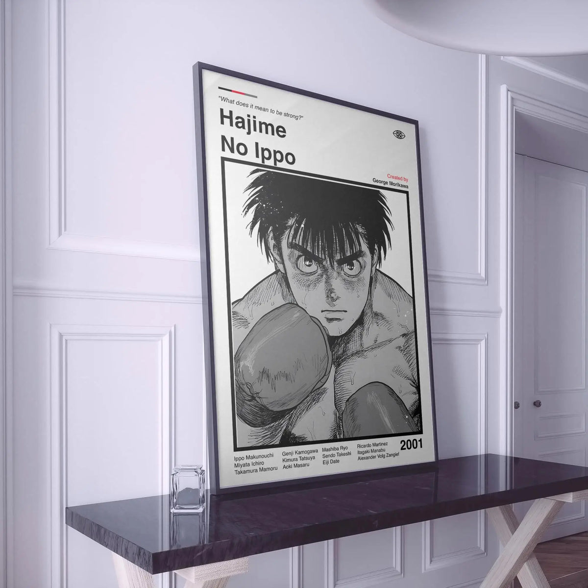 Canvas wall art featuring a black and white illustration from Hajime no Ippo boxing anime titled No Ippo