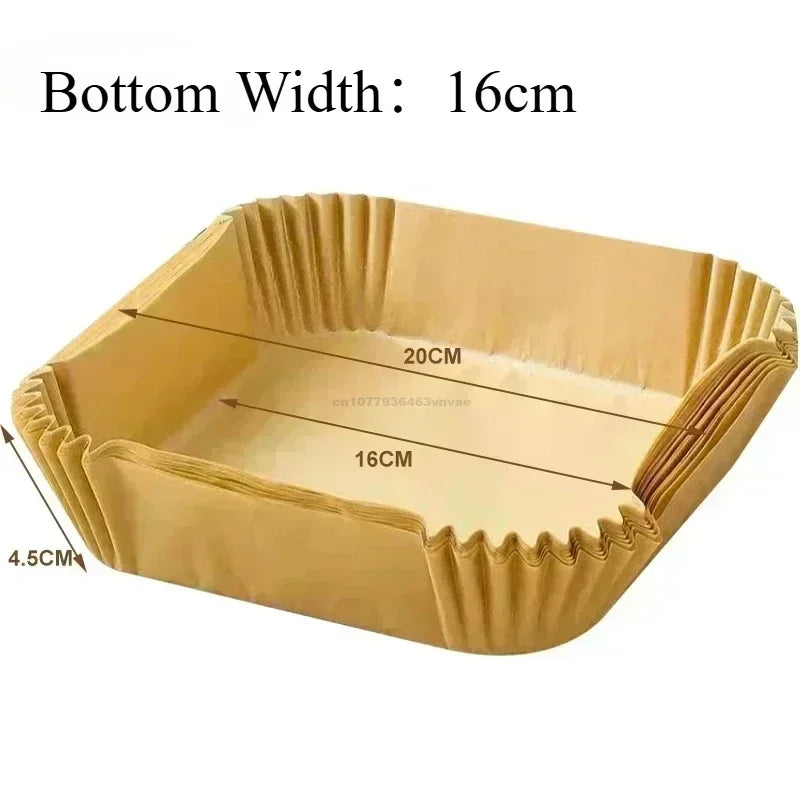 A disposable parchment paper liner for an air fryer, showing the bottom width is 16cm.