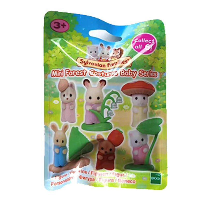 A package of Sylvanian Families Mini Forest Costume Baby Series figures featuring various animal characters.