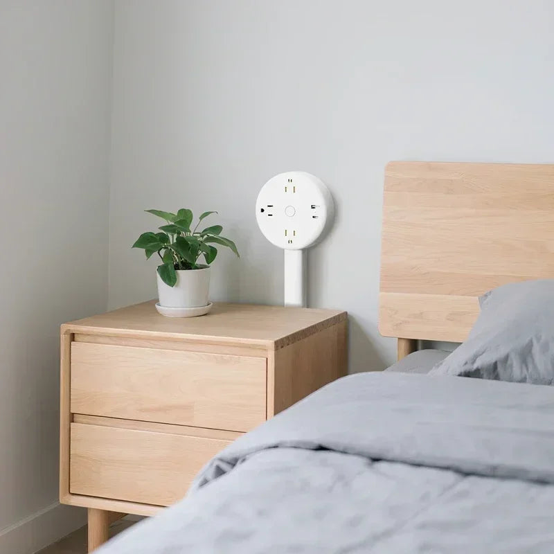 Rotating Wall Plug Extender with Adjustable Length and USB Ports
