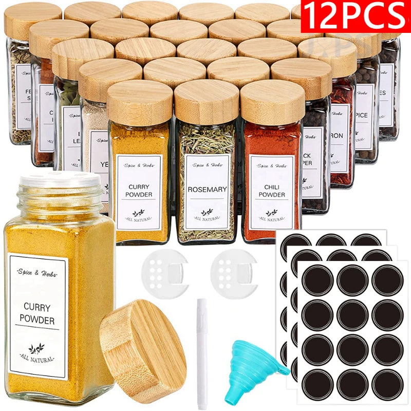 Glass Spice Jars with Bamboo Shaker Lids