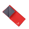 A red and gray ultra-soft coral fleece car drying towel folded neatly.
