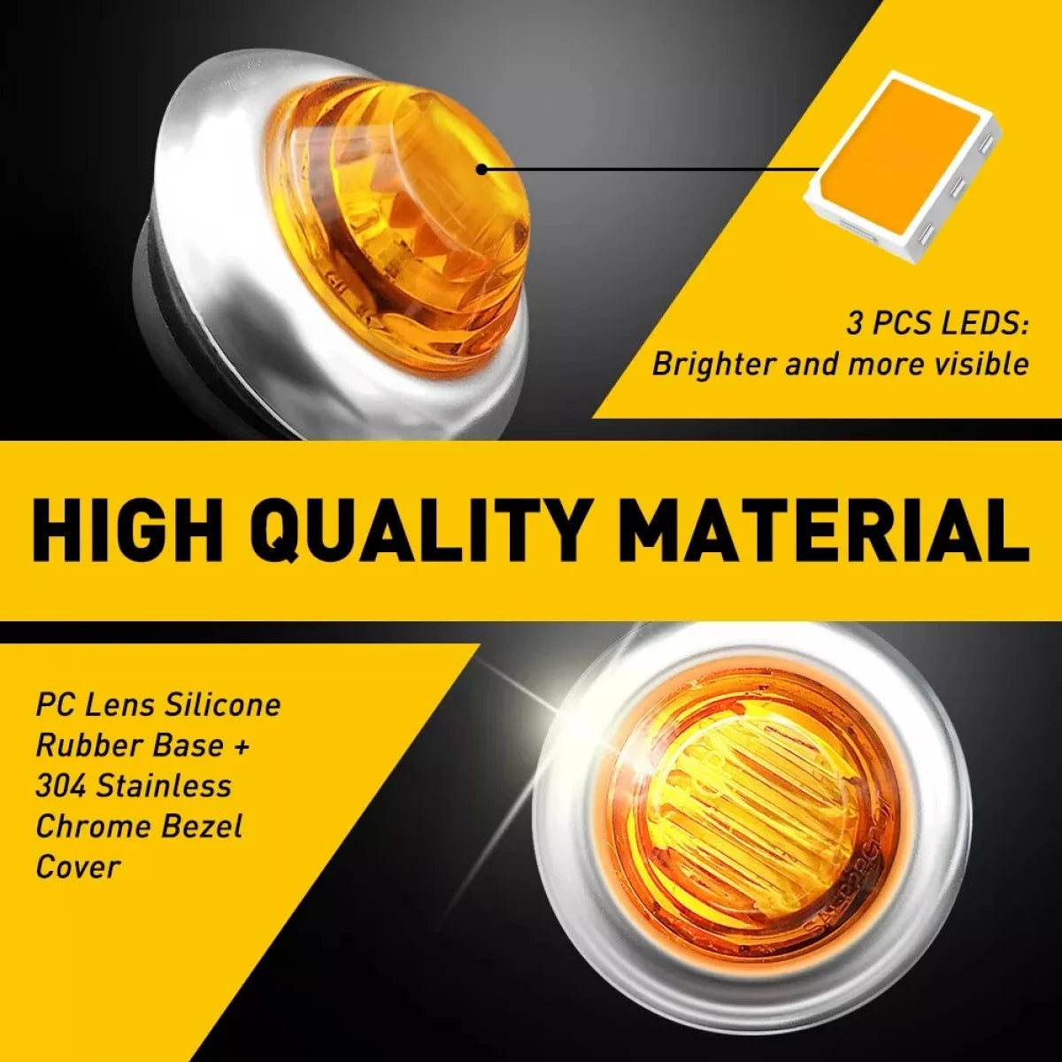 3/4 Inch Round Amber LED Side Marker Lights with Chrome Bezel (Set of 20)