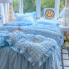 Seersucker Duvet Cover Set with Lace Trim