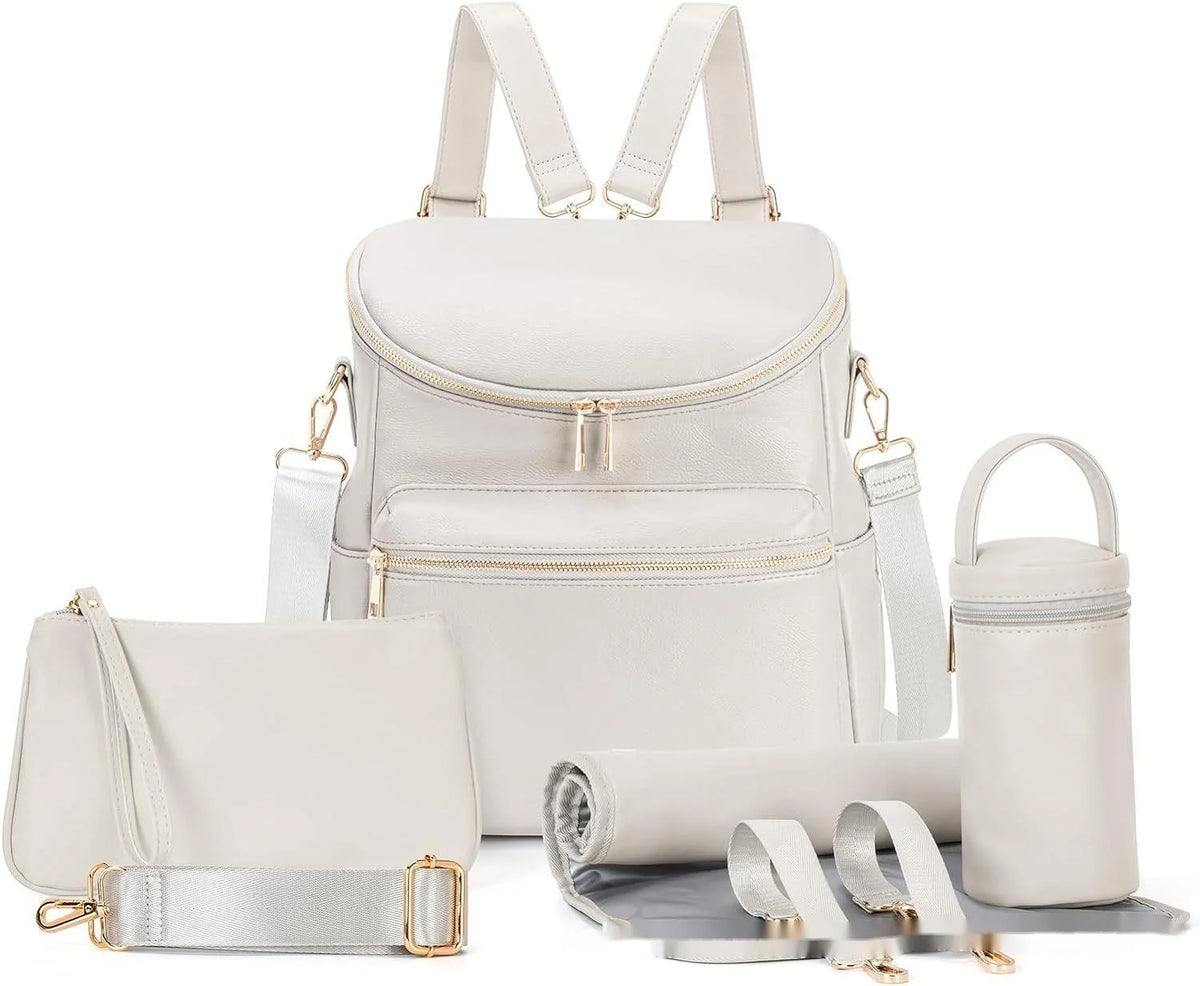 Leather-Look 20L Diaper Backpack with Stroller Straps