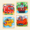 Three wooden puzzle sets featuring cartoon animals and traffic shapes for children's Montessori learning.