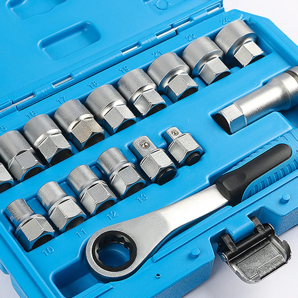 17-Piece Pass-Through Socket Set with Reversible Ratchet