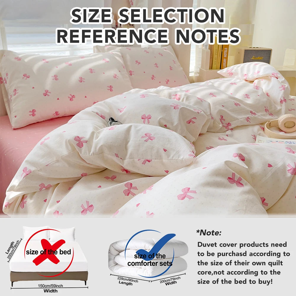 Reference notes for size selection of a tiny pink bow printed duvet cover set and comforter sets