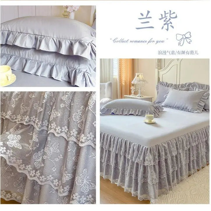 Lace Ruffled Bed Skirt with Non-Slip Mattress Cover