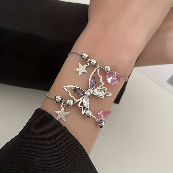 Purple Crystal Butterfly Magnetic Bracelet Set