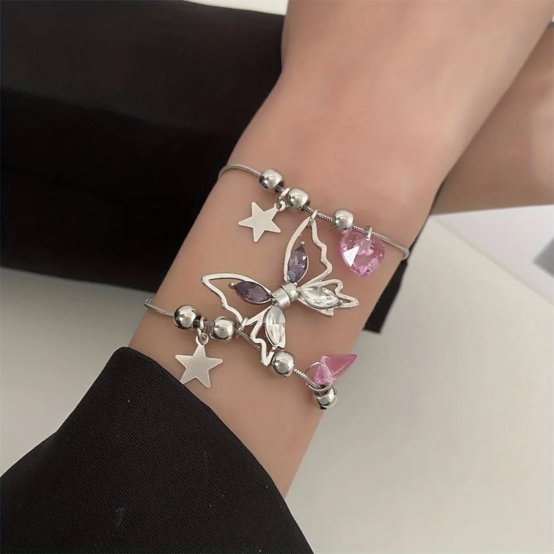 Purple Crystal Butterfly Magnetic Bracelet Set