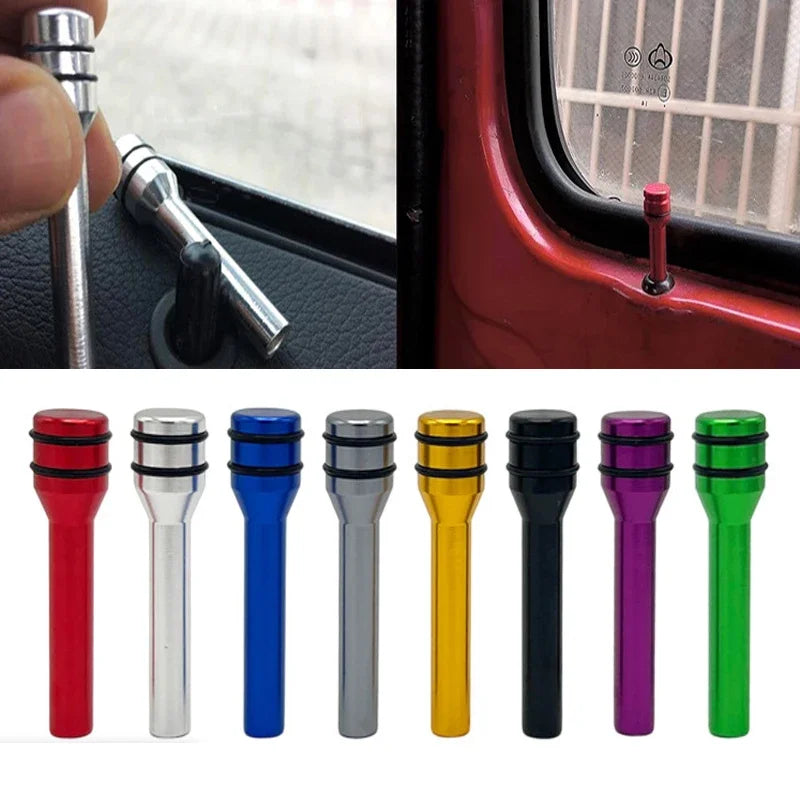 A variety of colored aluminum alloy car door lock pins shown in various finishes and lengths.
