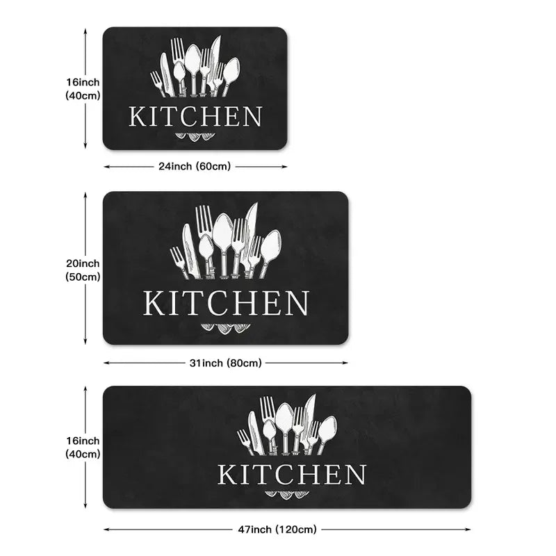 A set of kitchen mats in various sizes and thicknesses, demonstrating different dimensions for non-slip waterproof kitchen ma