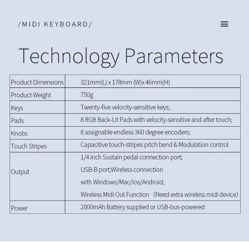 Portable 25-Key MIDI Controller with Pads and Wireless Connectivity