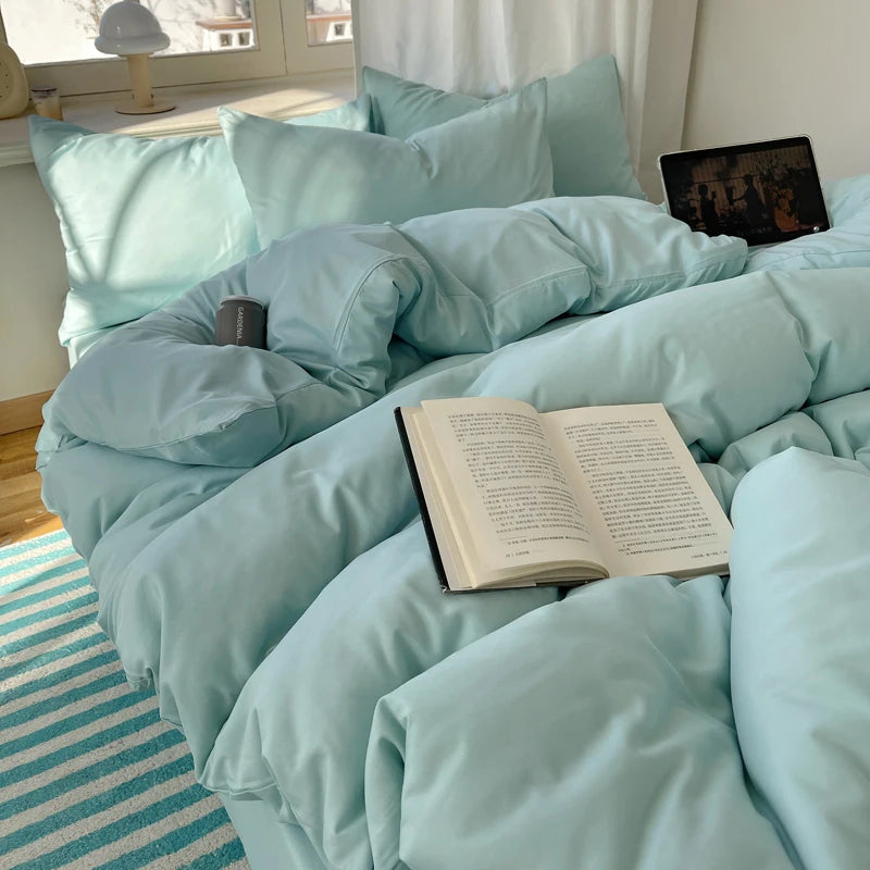 4-Piece Cotton Bedding Set with Duvet Cover, Flat Sheet, and Pillowcases