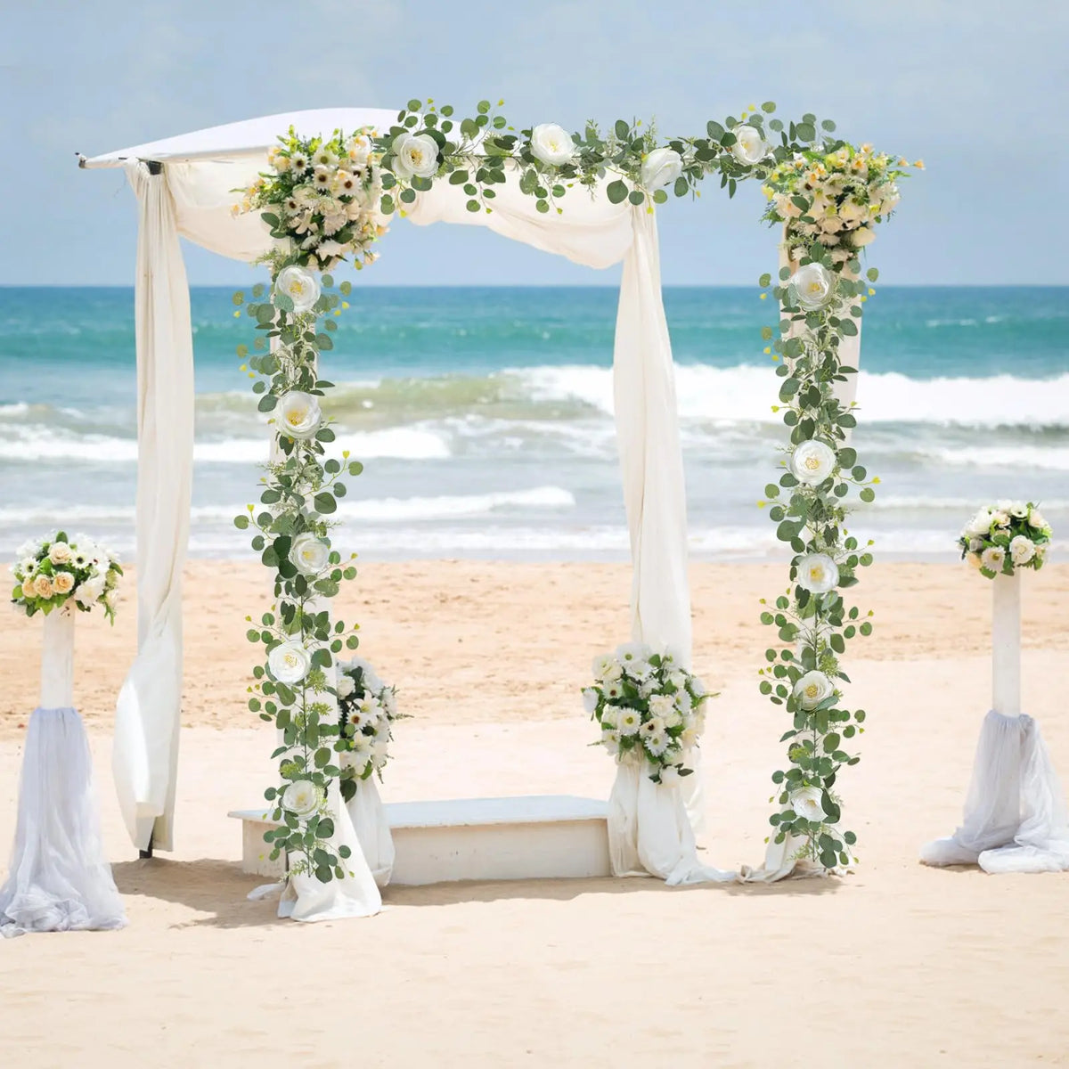Artificial Eucalyptus Garland with White Roses